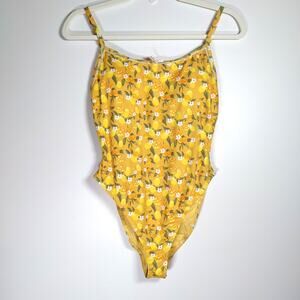 NWOT Dippin Daisys Lemon Print One Piece Swimsuit M Yellow Citrus Dopamine